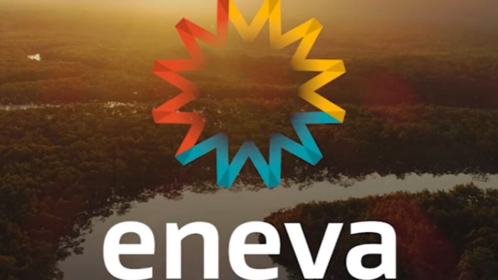 Imagem de logotipo da Eneva sobreposta a imagem do Rio Amazonas