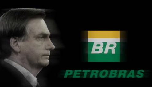 Imagem do busto do presidente Bolsonaro ao lado do logotipo da Petrobras em alusão a intervenção do presidente na política d e preços da petroleira