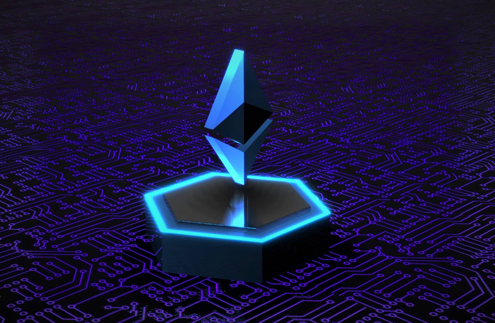 Imagem representando um token mostrando o símbolo da Ethereum sobre uma rede digital.