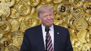 Donald Trump e Bitcoins no fundo